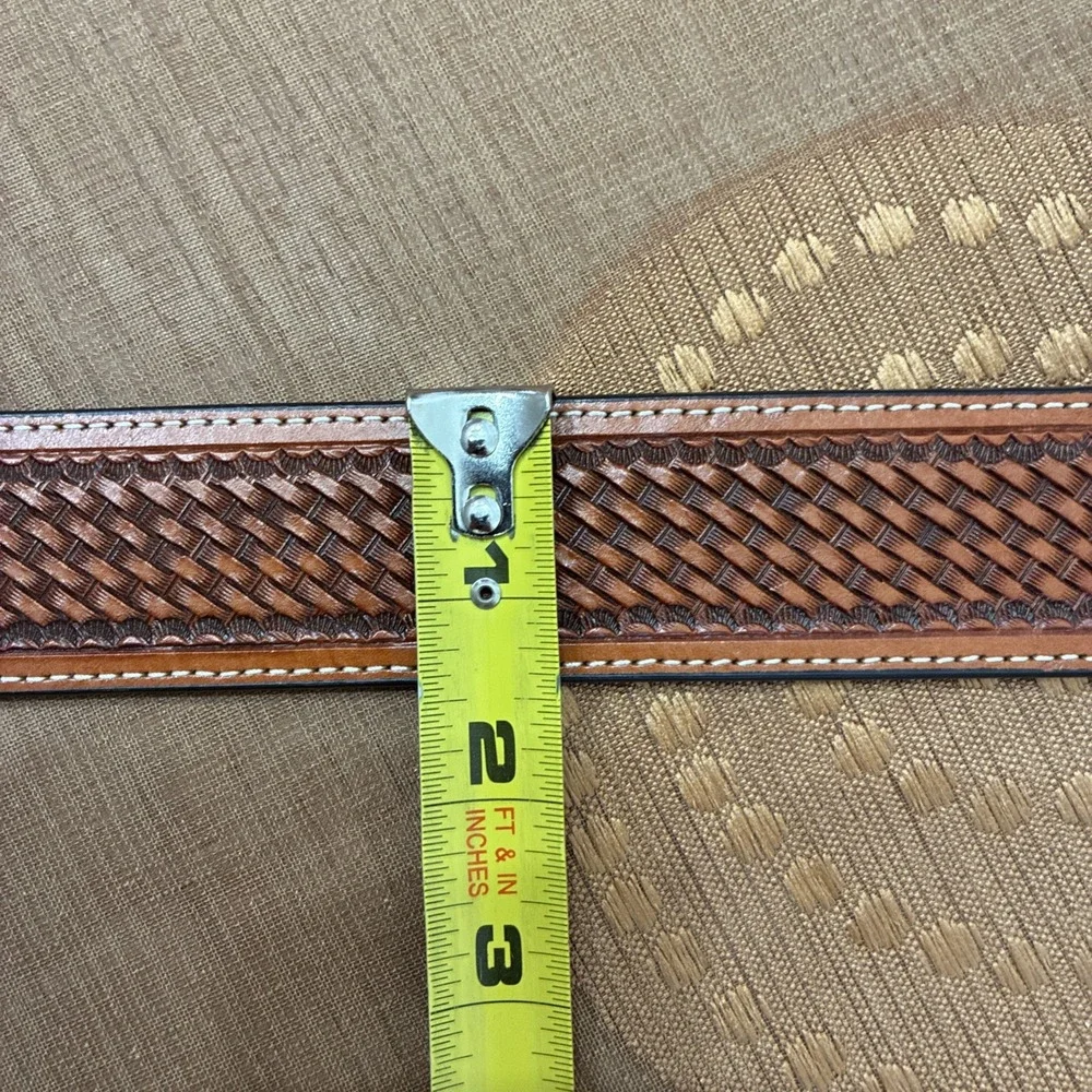 3D Belt Co. Men's Leather Belt Western Buckle Handtool Weave Pattern Sz. 46 NWT